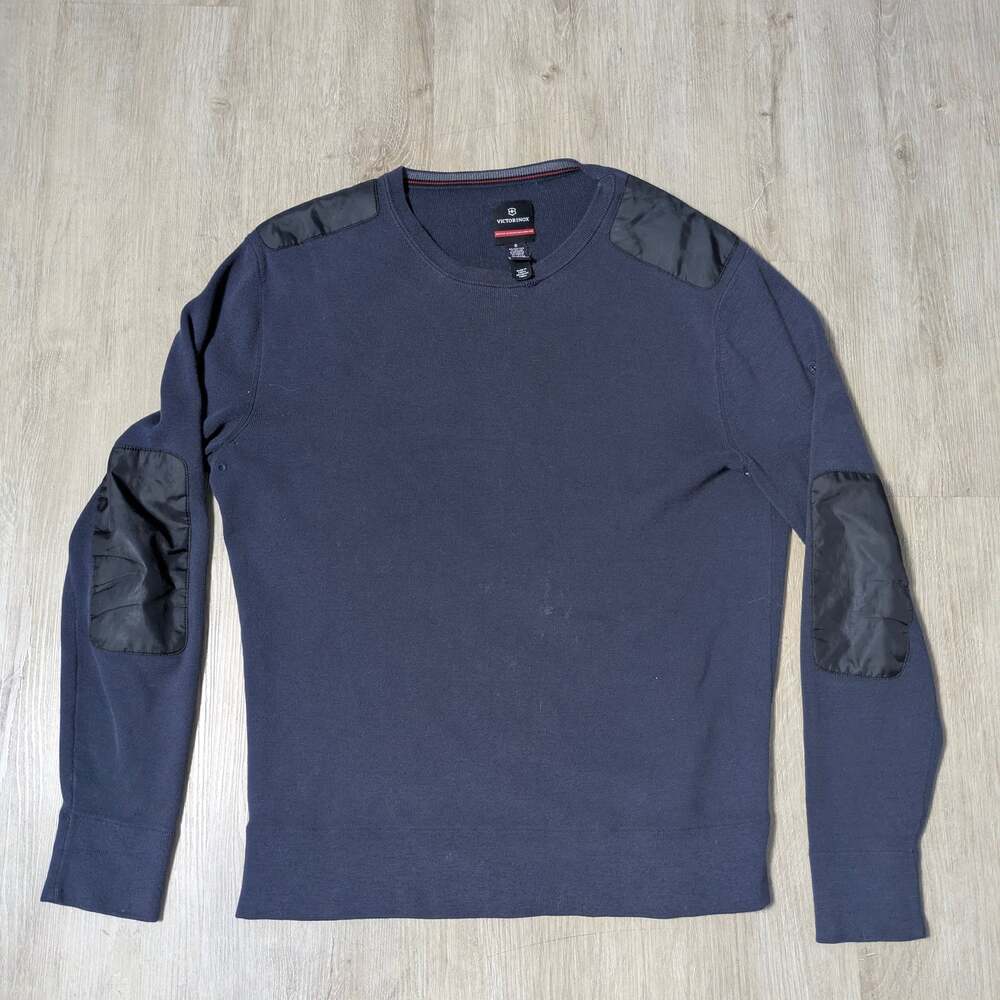 Victorinox Blue Crewneck Sweater with Nylon Shoulder and Elbow Patches